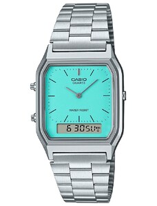 CASIO Vintage AQ-230A-2A2MQYES Dual Time Silver Stainless Steel Bracelet