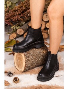 armonika Women's Black Elastic Sides Thick Flat Sole Boots