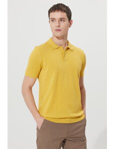 AC&Co / Altınyıldız Classics Ανδρικό Κίτρινο Standard Fit Regular Cut Polo Neck 100% βαμβακερό κοντομάνικο πλεκτό μπλουζάκι.