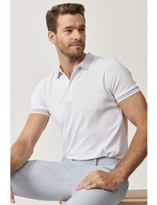 AC&Co / Altınyıldız Classics Ανδρικό Αντισυρρικνούμενο Βαμβακερό Ύφασμα Slim Fit Slim Fit Λευκό Roll-Up Polo Neck T-shirt.