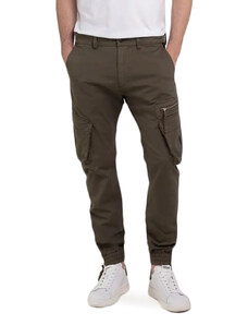 COTTON TWILL GARMENT DYED SLIM TAPERED FIT CARGO PANTS MEN REPLAY
