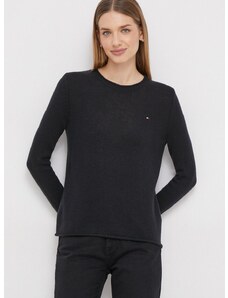 Μάλλινο πουλόβερ Tommy Hilfiger γυναικεία, χρώμα: μαύρο