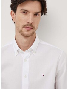Βαμβακερό πουκάμισο Tommy Hilfiger ανδρικό, χρώμα: άσπρο