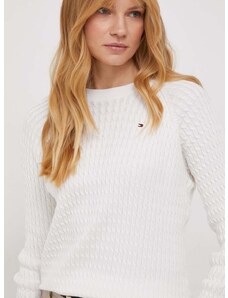 Βαμβακερό πουλόβερ Tommy Hilfiger χρώμα: άσπρο