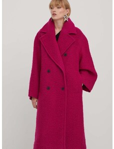 Μάλλινο παλτό HUGO χρώμα: ροζ