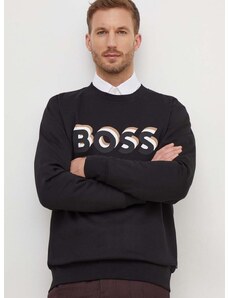 Βαμβακερή μπλούζα BOSS χρώμα: μαύρο