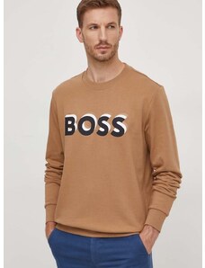Βαμβακερή μπλούζα BOSS χρώμα: μπεζ