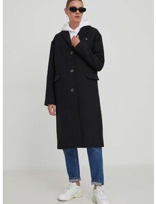 Παλτό από μείγμα μαλλιού Tommy Jeans χρώμα: μαύρο
