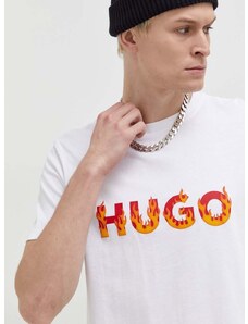 Βαμβακερό μπλουζάκι HUGO ανδρικά, χρώμα: μπεζ