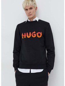 Βαμβακερή μπλούζα HUGO χρώμα: μαύρο