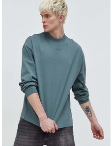 Βαμβακερή μπλούζα με μακριά μανίκια HUGO χρώμα: πράσινο
