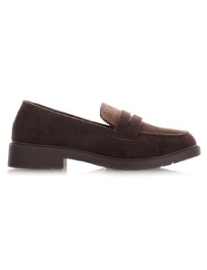 Famous Shoes Καφέ Γυναικεία Loafers με στρας Famous