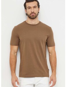 Βαμβακερό μπλουζάκι BOSS ανδρικά, χρώμα: καφέ