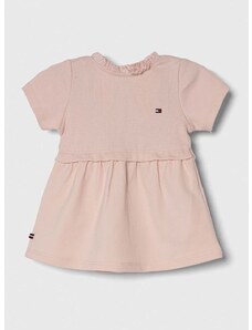 Βρεφικό βαμβακερό φόρεμα Tommy Hilfiger χρώμα: ροζ