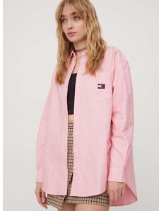 Βαμβακερό πουκάμισο Tommy Jeans χρώμα: ροζ