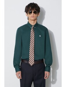 Βαμβακερό πουκάμισο Carhartt WIP ανδρικό, χρώμα: πράσινο