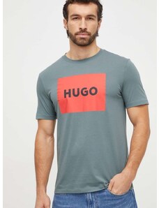 Βαμβακερό μπλουζάκι HUGO χρώμα: πράσινο