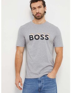 Βαμβακερό μπλουζάκι BOSS ανδρικά, χρώμα: γκρι