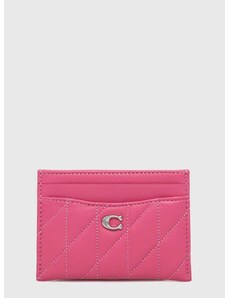 Δερμάτινη θήκη για κάρτες Coach Essential Card Case χρώμα: ροζ