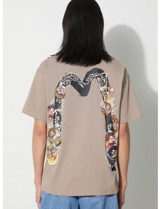 Βαμβακερό μπλουζάκι Evisu Kumadori Daruma Double Daicock Printed ανδρικό, χρώμα: μπεζ, 2EAHTM3TS1099RXCT F32EAHTM3TS1099RXCT