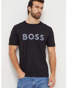 Βαμβακερό μπλουζάκι Boss Green ανδρικά, χρώμα: μαύρο