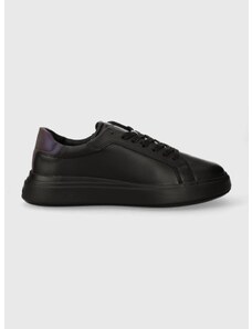Δερμάτινα αθλητικά παπούτσια Calvin Klein LOW TOP LACE UP PET χρώμα: μαύρο, HM0HM01288