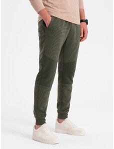 Ombre Men's sweatpants with ottoman fabric inserts - dark olive green