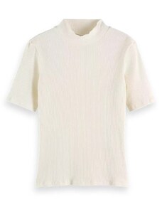 MAISON SCOTCH T-Shirt Mock Neck Ribbed Slim-Fit Top 177015 SC6643 soft ice