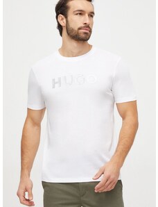 Βαμβακερό μπλουζάκι HUGO ανδρικά, χρώμα: άσπρο