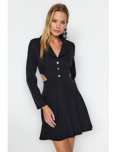 Trendyol μαύρο κομμένο λεπτομέρεια πλισέ σακάκι γιακά υφαντό φόρεμα