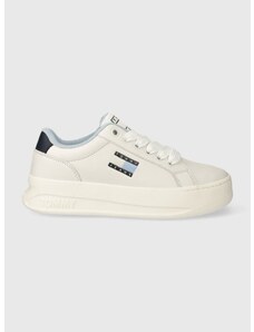 Δερμάτινα αθλητικά παπούτσια Tommy Jeans TJW CITY FLATFORM χρώμα: άσπρο, EN0EN02500