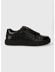 Δερμάτινα αθλητικά παπούτσια Calvin Klein LOW TOP LACE UP W/ZIP MONO χρώμα: μαύρο, HM0HM01277