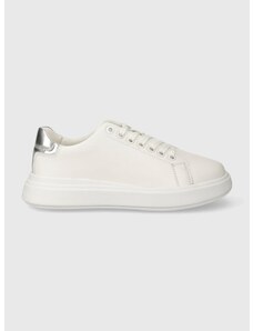 Δερμάτινα αθλητικά παπούτσια Calvin Klein RAISED CUPSOLE LACE UP LHT BT χρώμα: άσπρο, HW0HW02005