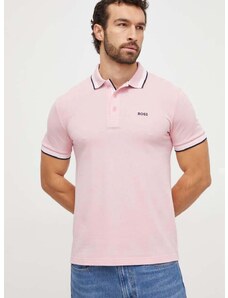 Βαμβακερό μπλουζάκι πόλο Boss Green χρώμα: ροζ