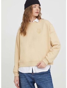 Βαμβακερή μπλούζα HUGO γυναικεία, χρώμα: μπεζ