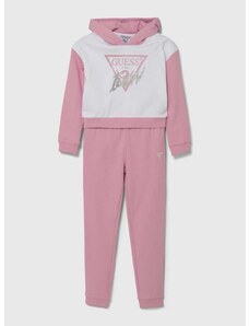 Παιδική βαμβακερή αθλητική φόρμα Guess χρώμα: ροζ