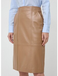 Δερμάτινη φούστα BOSS χρώμα: μπεζ