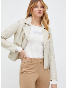 Δερμάτινο jacket Guess γυναικεία, χρώμα: μπεζ