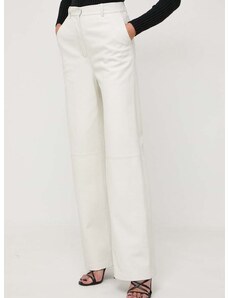 Δερμάτινο παντελόνι BOSS χρώμα: μπεζ