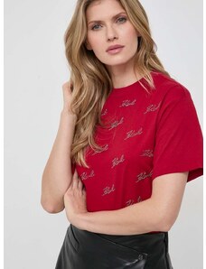 Βαμβακερό μπλουζάκι Karl Lagerfeld γυναικεία, χρώμα: κόκκινο