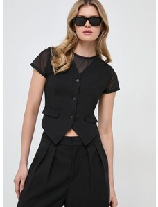 Μπλούζα με μείγμα από λινό Karl Lagerfeld χρώμα: μαύρο