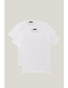 AC&Co / Altınyıldız Classics Ανδρικό Λευκό Slim Fit Στενής Κοπής Λαιμόκοψη Crew Neck 100% Βαμβάκι Απλό T-Shirt Πακέτο των 2