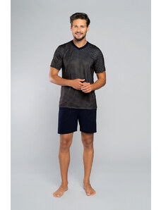 Italian Fashion Men's pyjamas Norman, short sleeves, shorts - print rosette/navy blue
