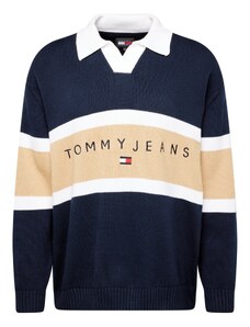 Tommy Jeans Πουλόβερ μπεζ / ναυτικό μπλε / έντονο κόκκινο / λευκό