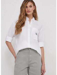 Βαμβακερό πουκάμισο Calvin Klein Jeans χρώμα: άσπρο