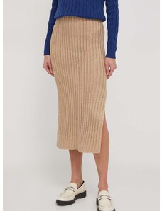 Λινή φούστα Lauren Ralph Lauren χρώμα: μπεζ