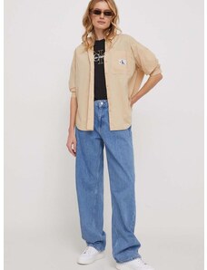 Βαμβακερό πουκάμισο Calvin Klein Jeans χρώμα: μπεζ