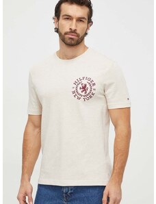 Βαμβακερό μπλουζάκι Tommy Hilfiger ανδρικά, χρώμα: μπεζ