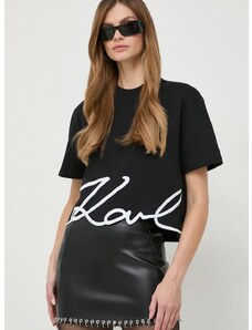 Βαμβακερό μπλουζάκι Karl Lagerfeld γυναικεία, χρώμα: μαύρο