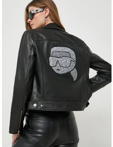 Δερμάτινο jacket Karl Lagerfeld γυναικεία, χρώμα: μαύρο